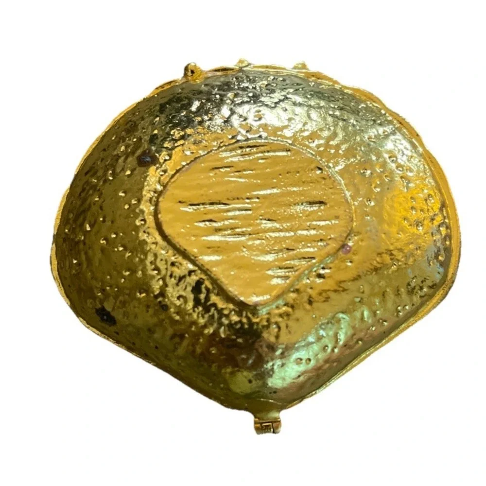 Clam Shell Rhinestone Trinket Box Crystals Painted Lacquer Magnetic Closure